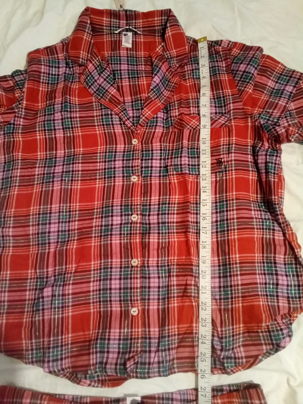 Victoria's Secret Red Plaid Button-Down Shirt and Matching Shorts Set Sz XL
